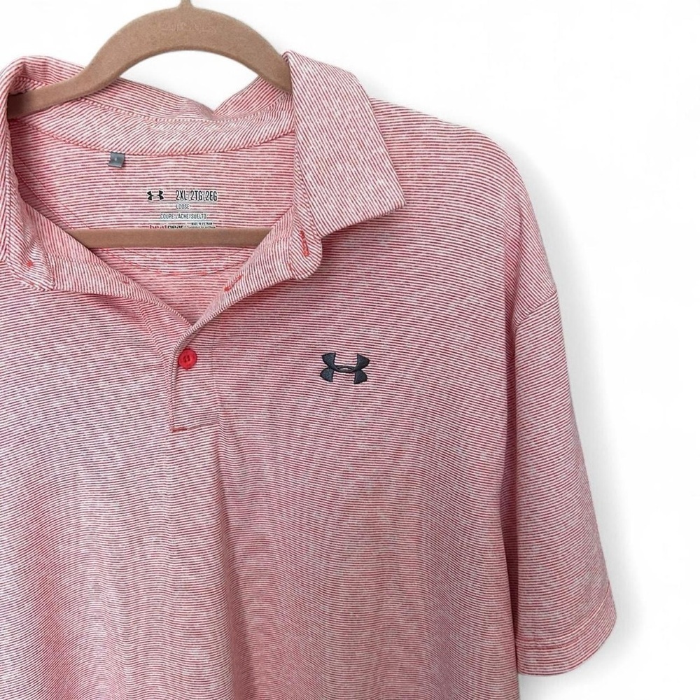 Under Armour HeatGear Polo Loose Fit 2XL, Reddish-Orange Stripes,Golf-Ready